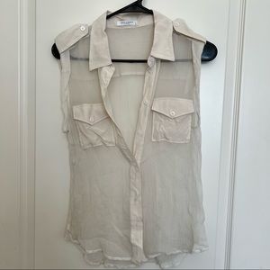 Equipment sleeveless collared sheer blouse